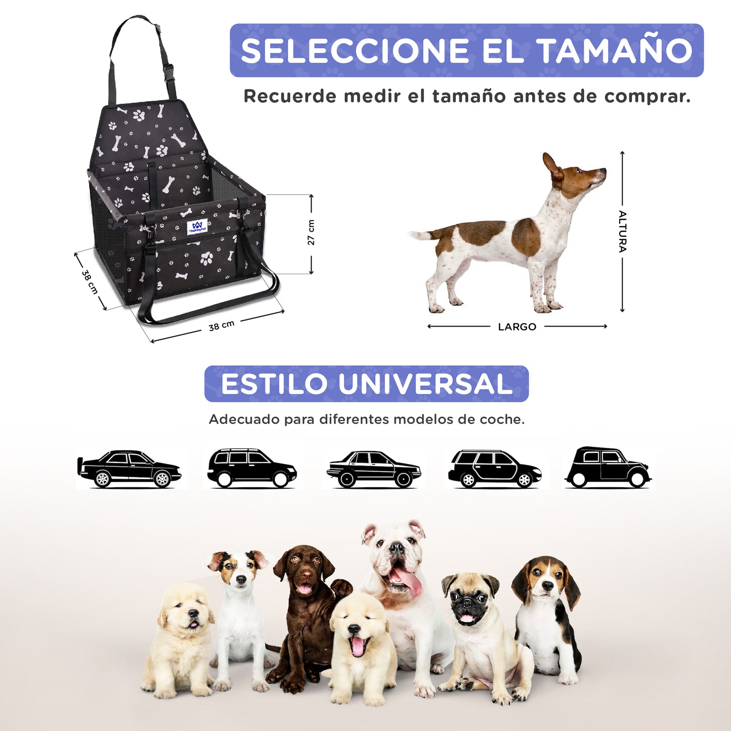 Asiento de Coche para perros con cinturón de seguridad