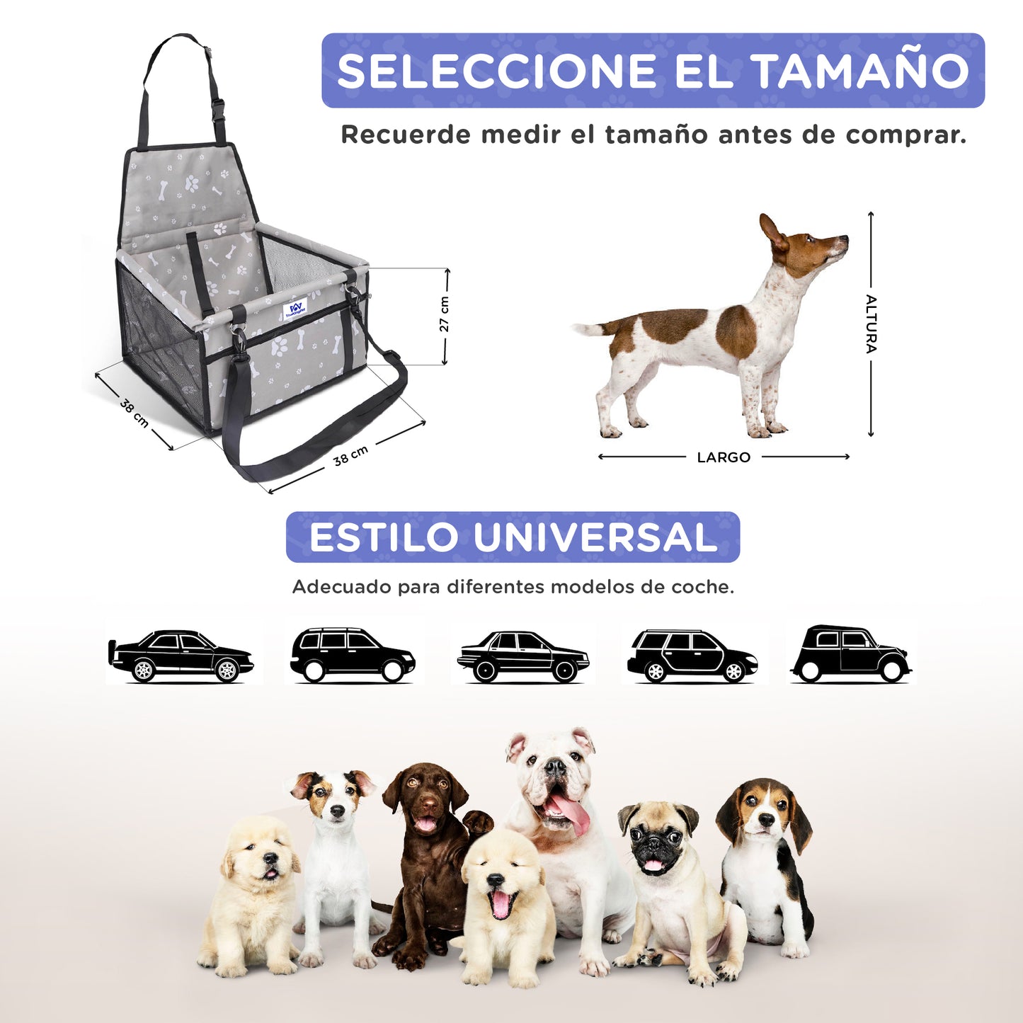 Asiento de Coche (Gris) para perros con cinturón de seguridad