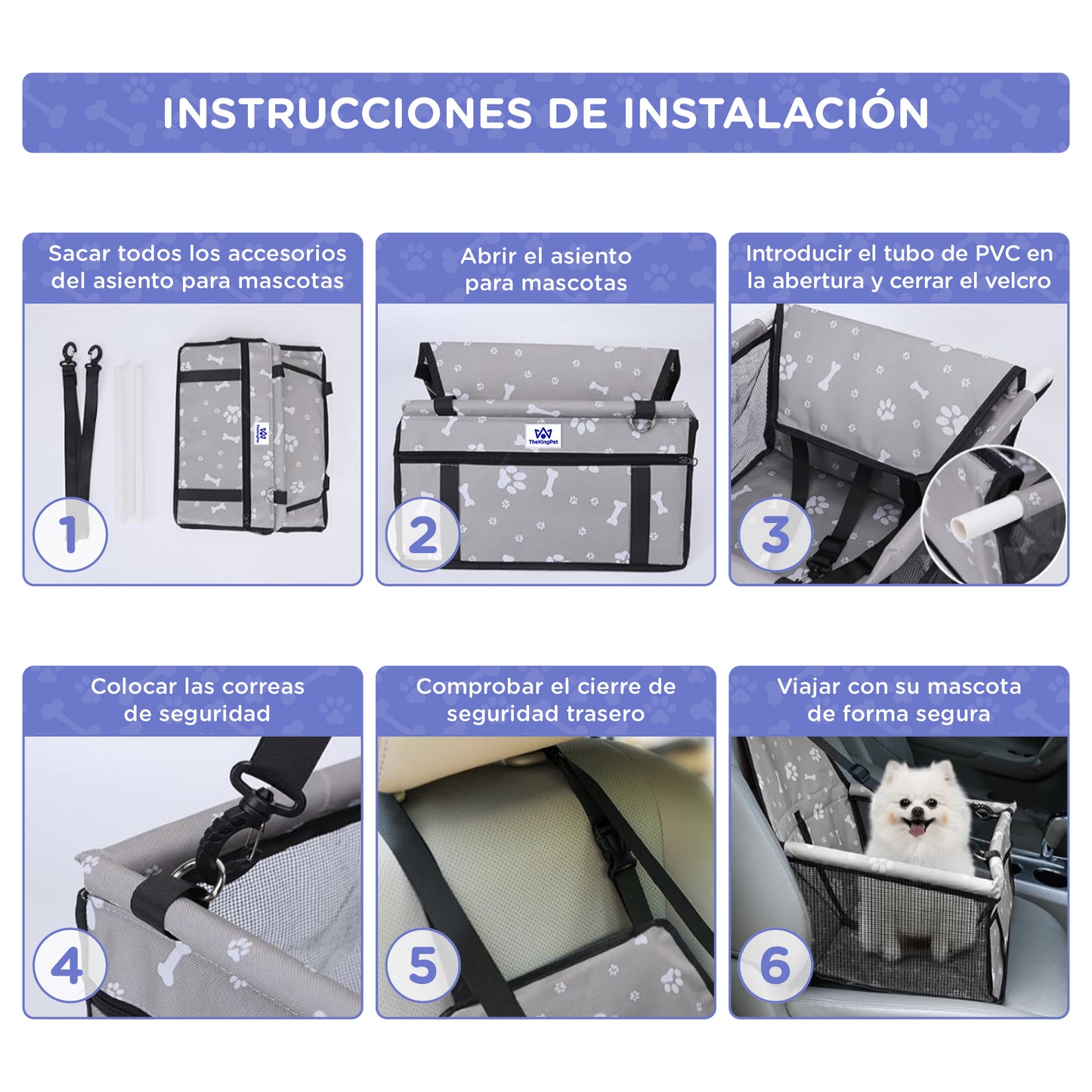 Asiento de Coche (Gris) para perros con cinturón de seguridad