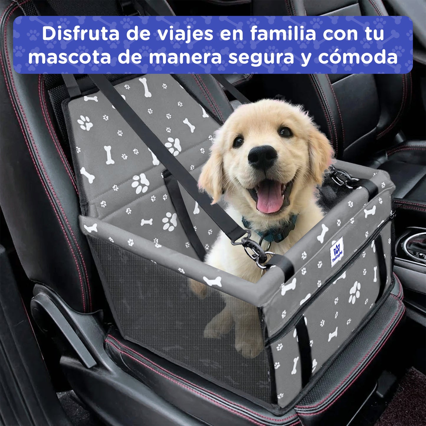 Asiento de Coche (Gris) para perros con cinturón de seguridad