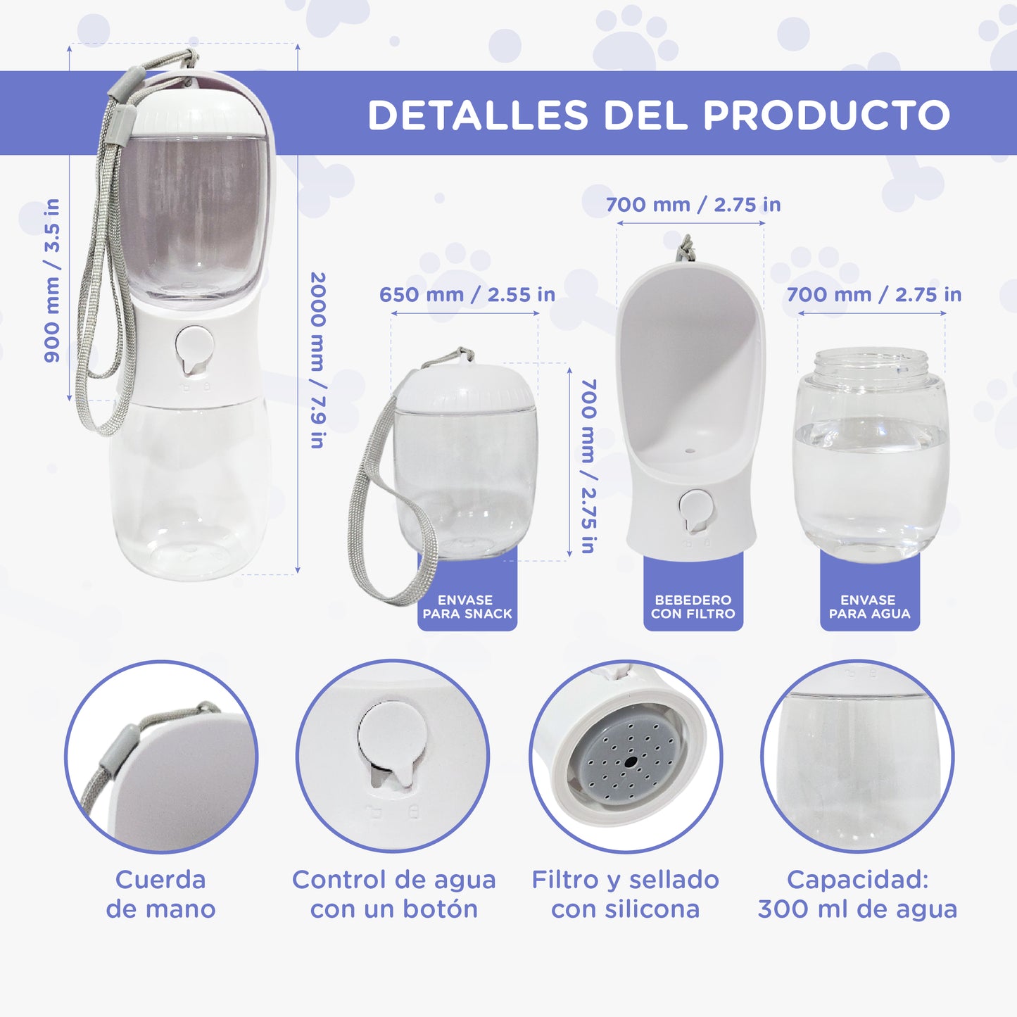 Botella Portátil 2 en 1 de Agua + Snacks